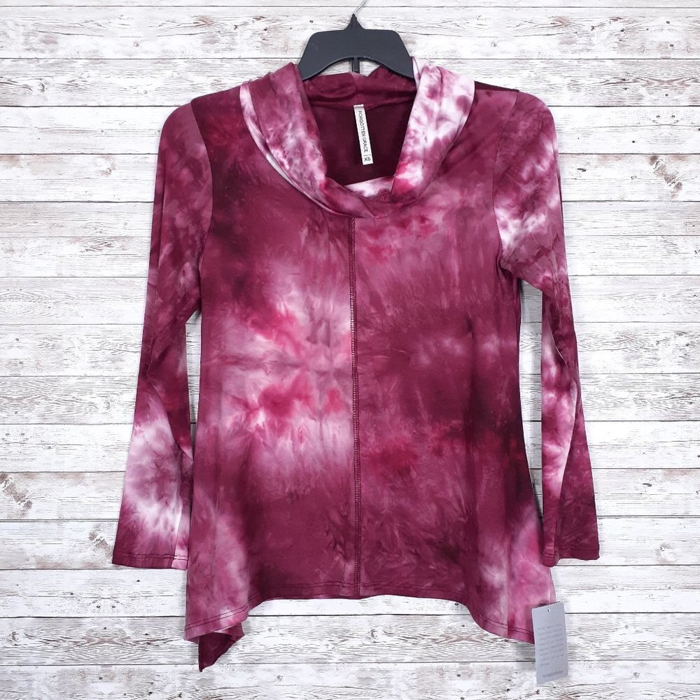 Forgotten Grace Cowl Neck Top XS Pink Tie Dye 535A